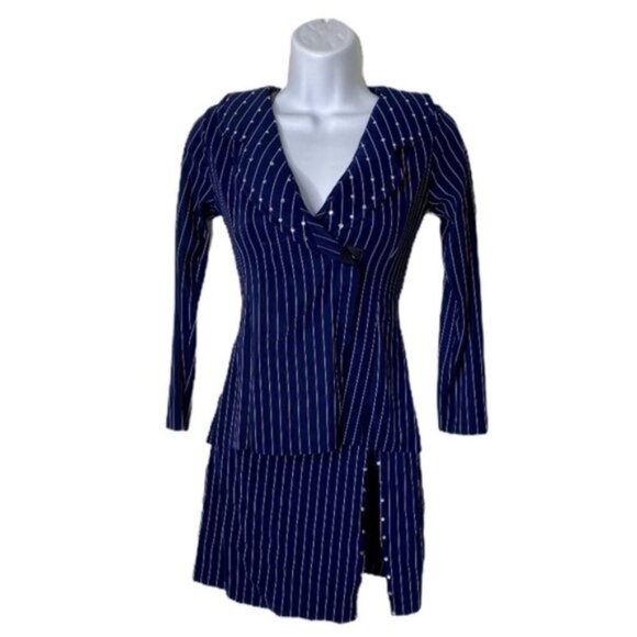 Dance blazer & skirt navy pinstripe w/ rhinestone - Picture 2 of 8